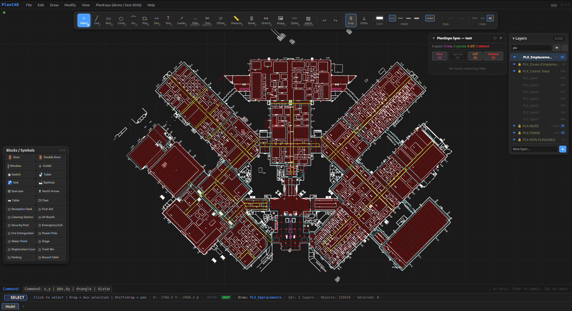 PlanCAD — Interface principale avec un plan d'exposition